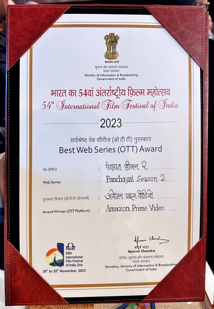 Prime Video Wins the Inaugural Best Web Series (OTT) Award for Panchayat Season 2