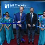 Richard Nuttall, Chief Executive Officer of SriLankan Airlines and Major General G. A. Chandrasiri, Chairman of Airport and Aviation Services (Sri Lanka) (Private) Limited cut the ribbon at the launch of SriLankan Airlines’ new self-service kiosks in the departure terminal of Bandaranaike International Airport on 14 November 2023.