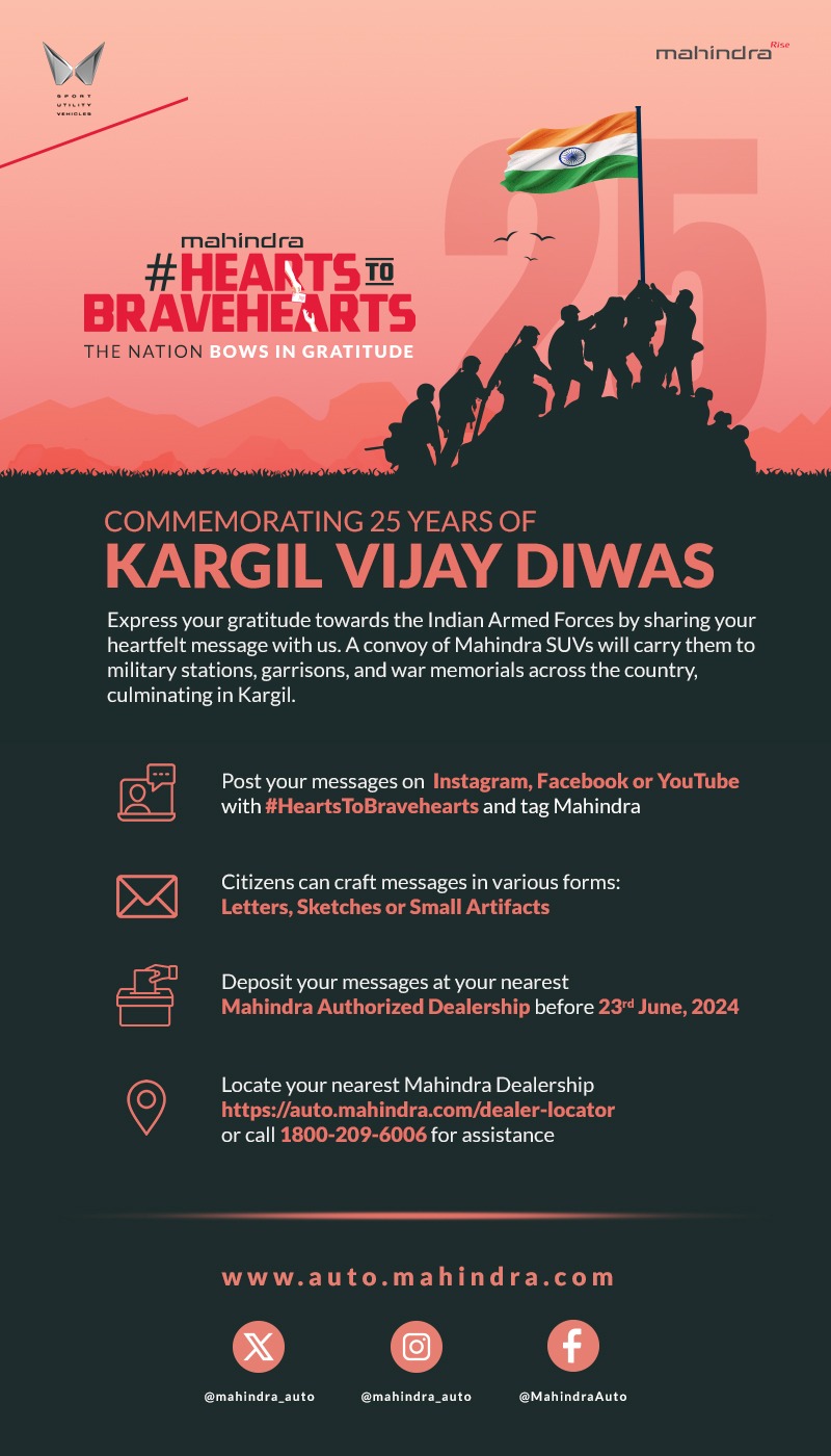 Mahindra Commemorates 25 Years of Kargil Vijay Diwas with 'Hearts to Bravehearts' Initiative