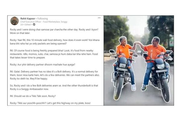 Swiggy Food CEO Rohit Kapoor and Swiggy Ambassador Rocky Singh Become Delivery Partners