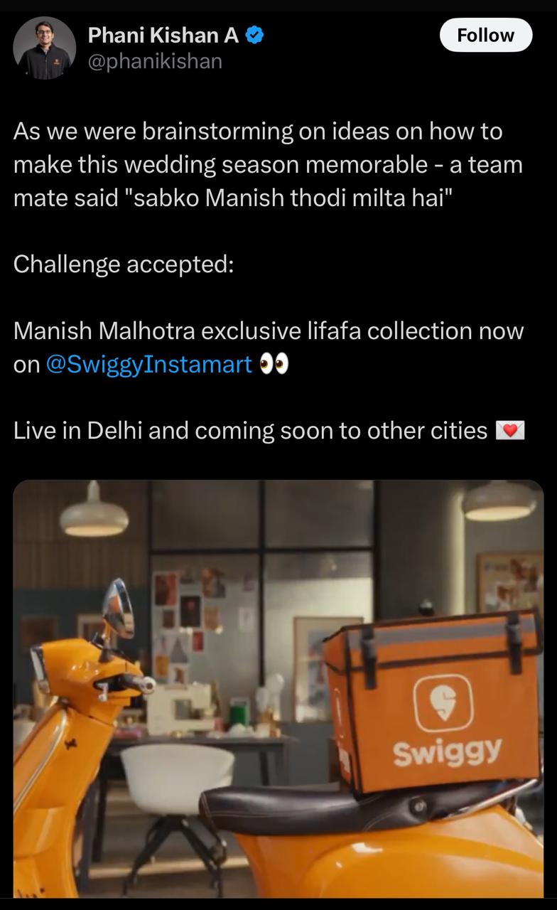 Swiggy Instamart Teams Up with Manish Malhotra for New Ad